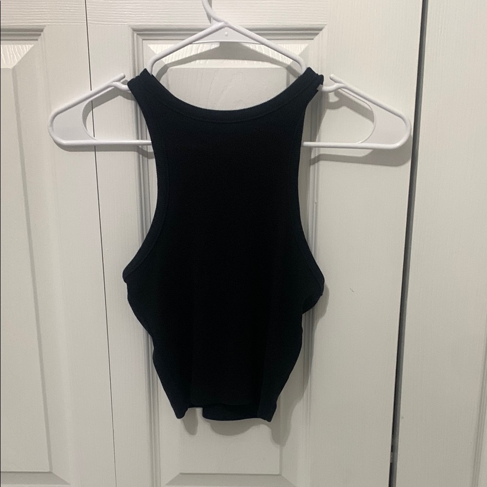 Divided Black Sleeveless Crop Tank Top
